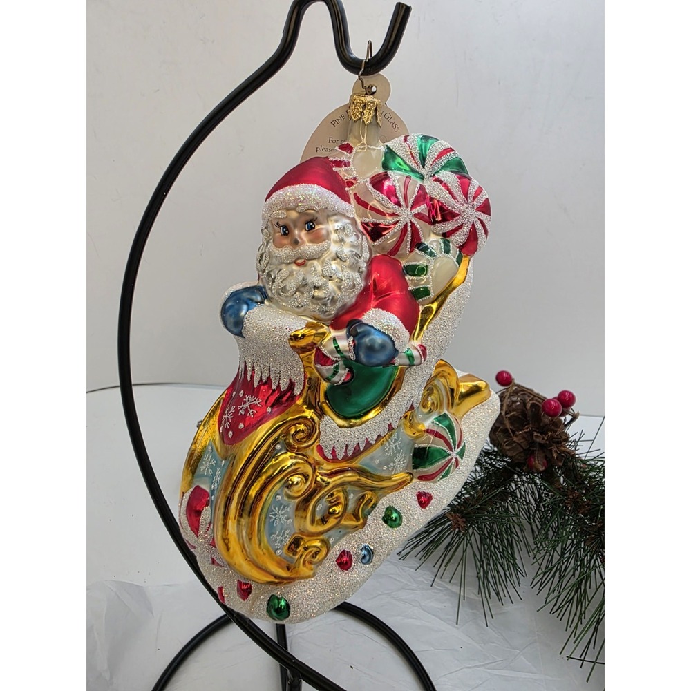 2007 Christopher Radko Peppermint Flyer 1016692 Santa Sleigh Ornament Poland